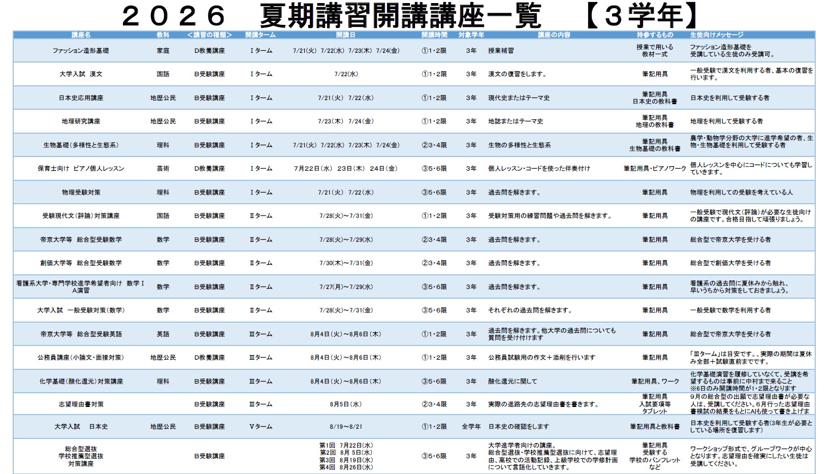 夏期講座3年