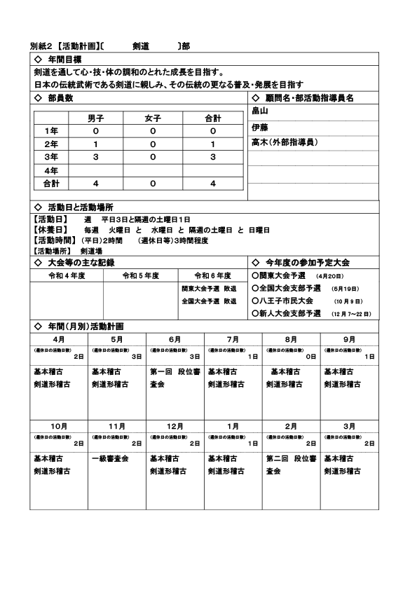 ２０２４部活動の在り方【剣道部】