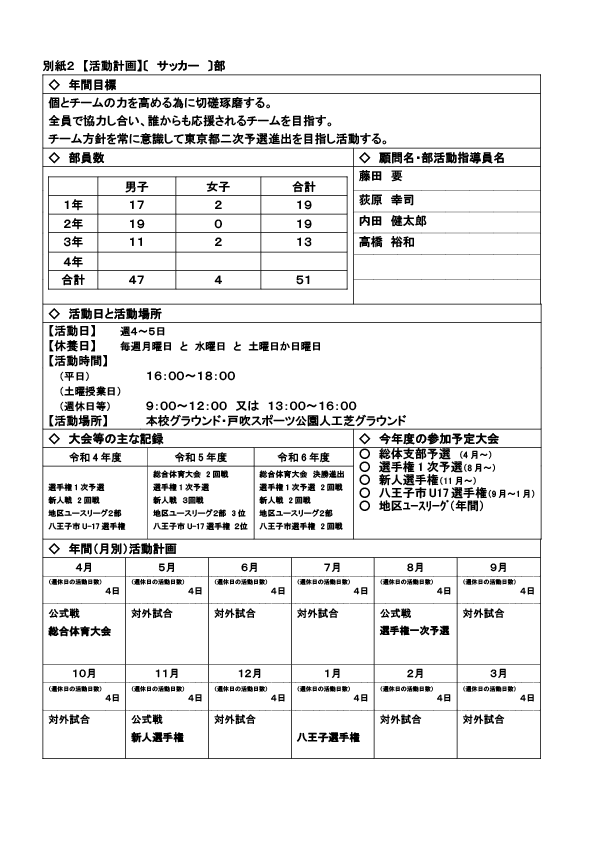 ２０２４部活動計画【サッカー部】