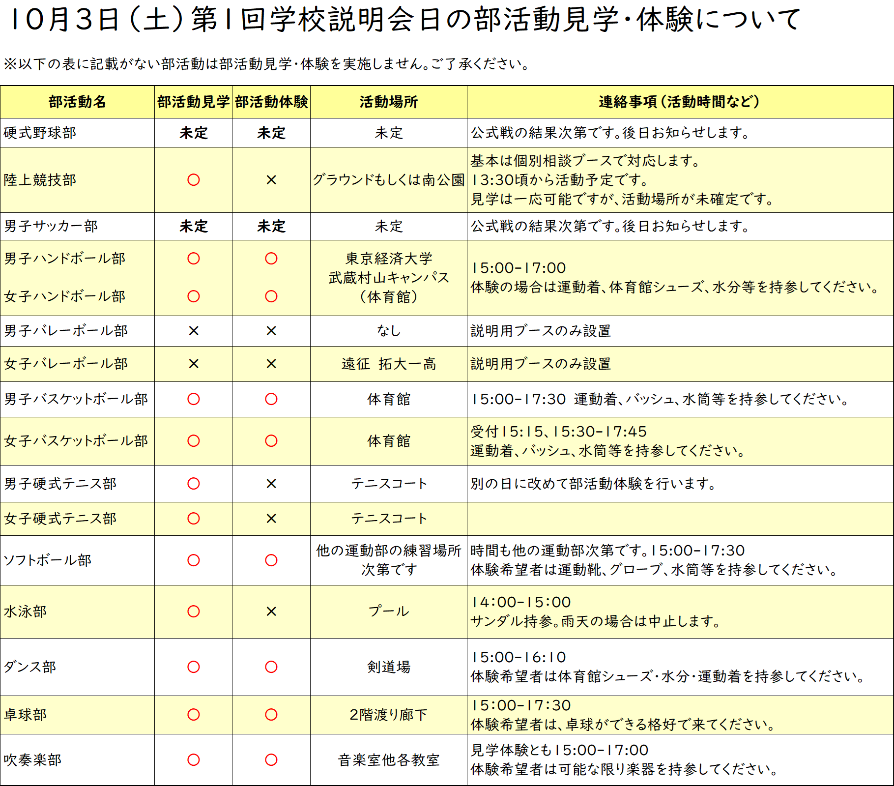 10月3日部活動見学＆体験