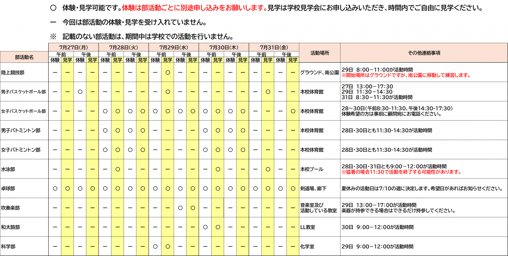 ★部活動差し替え