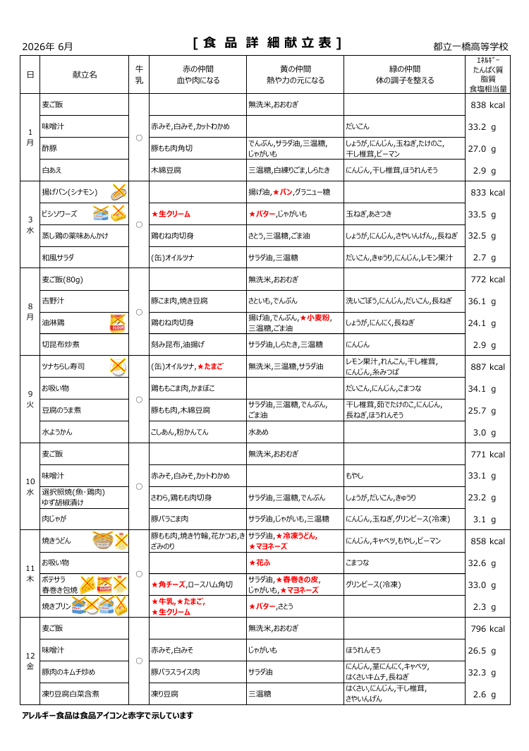 6月詳細献立１