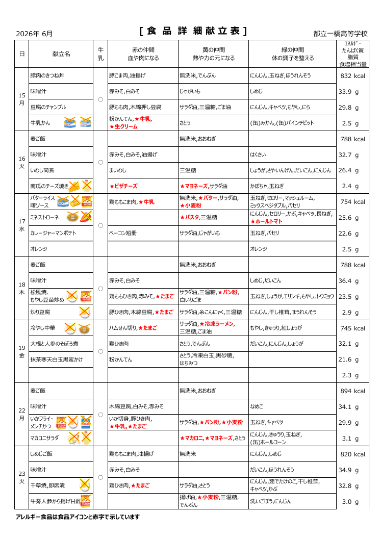 6月詳細献立２