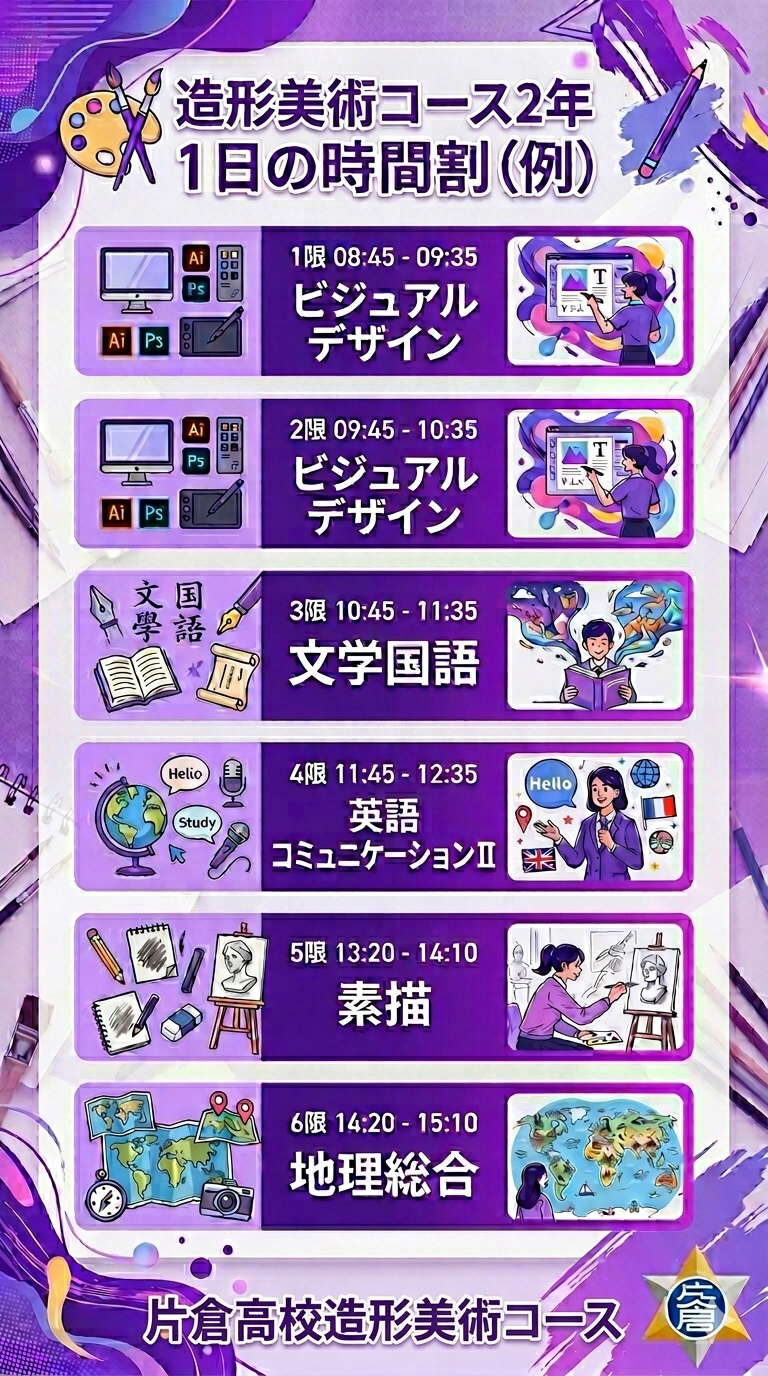 造形美術コース1日の時間割（例）