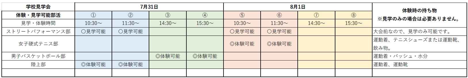 見学体験可能部活0702