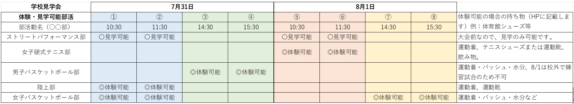 見学体験可能部活0713