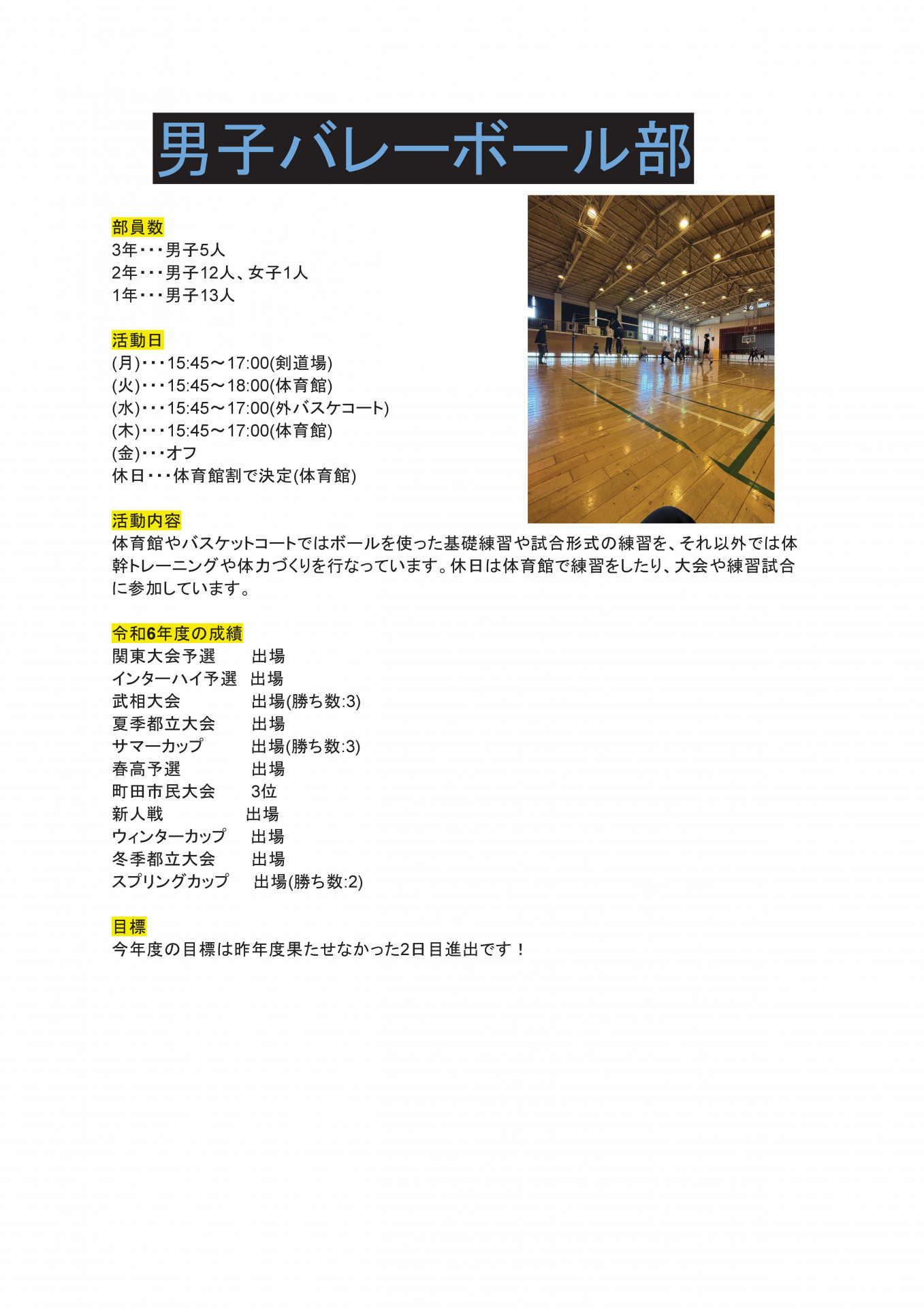 男子バレーボール部紹介文
