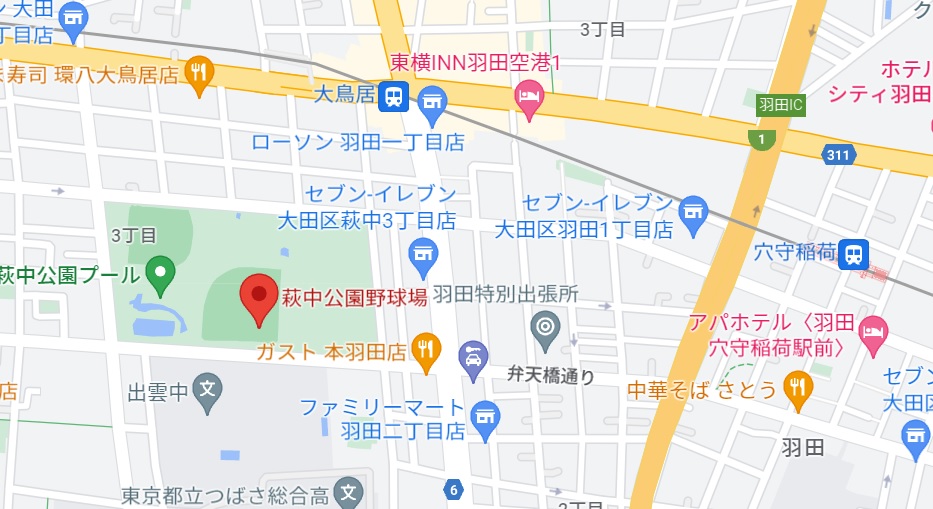 萩中公園グランド地図