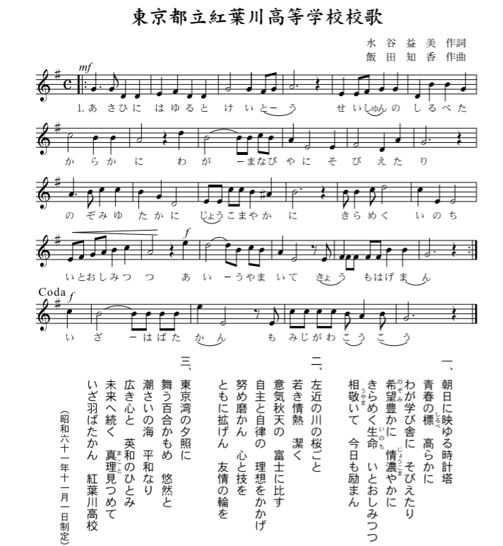 制服 校章 校歌 東京都立紅葉川高等学校