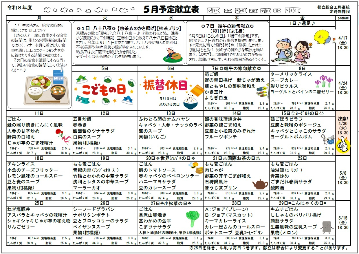総合工科高等学校_給食5月献立